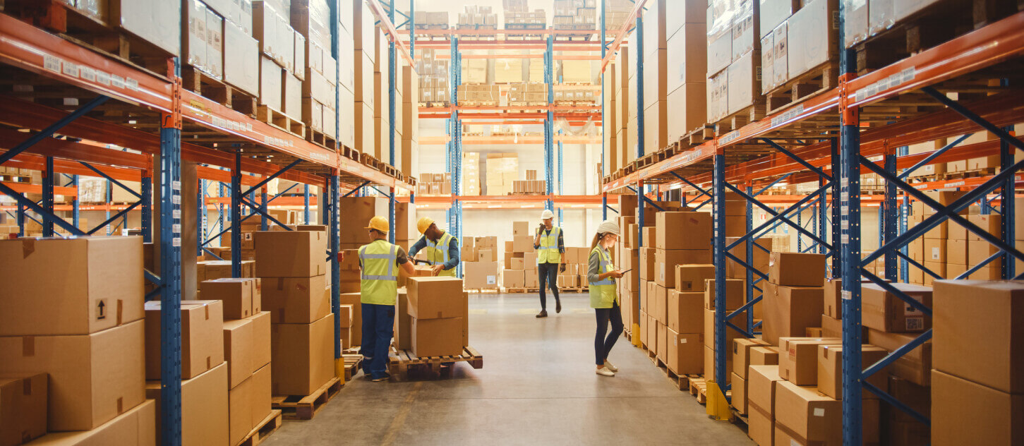 boxes shelved in warehouse